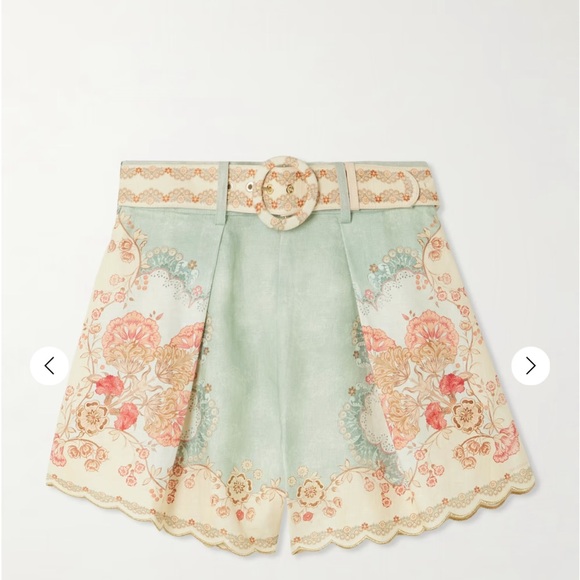 Zimmermann Daylight belted scalloped pleated printed linen shorts NWOT zimsize1 - Picture 3 of 5